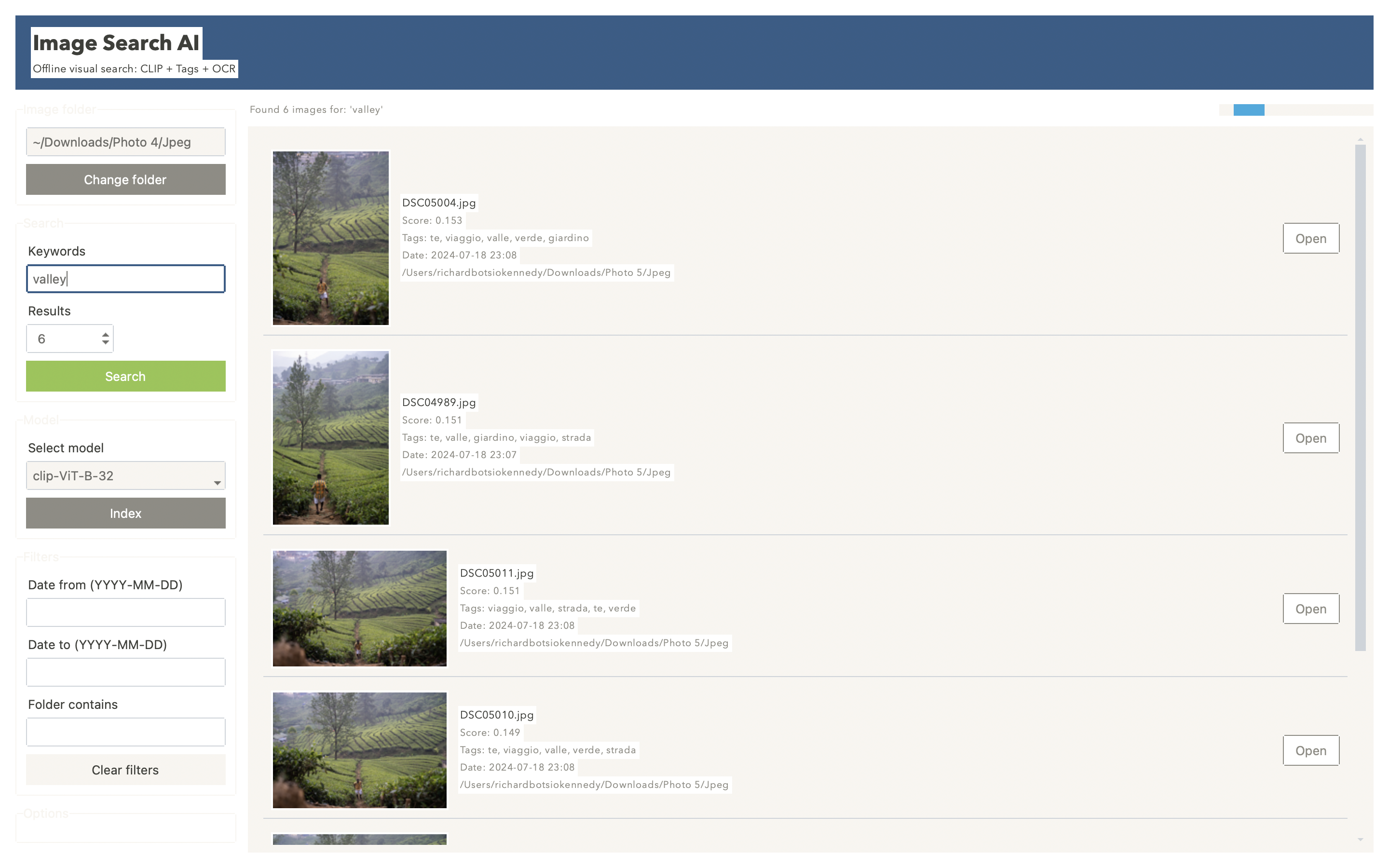 Sample output - Machine learning image recognition app